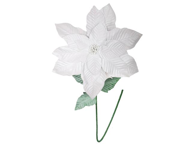41.5" GLITTER POINSETTIA WITH LEAVES STEM (WHITE)